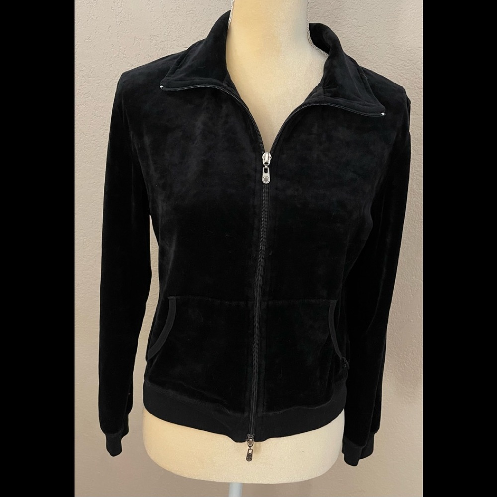 BCBGMaxAzria Black Velour Vintage Track Jacket.